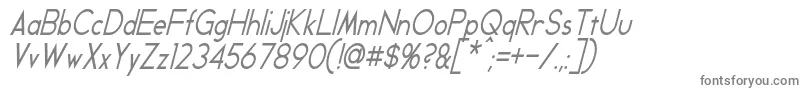 GeddesCondensedItalic-fontti – harmaat kirjasimet valkoisella taustalla