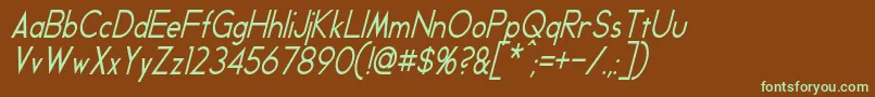 GeddesCondensedItalic-fontti – vihreät fontit ruskealla taustalla