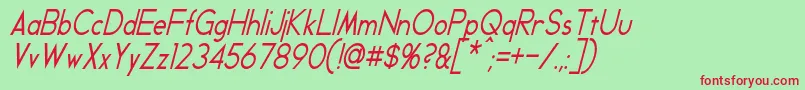 GeddesCondensedItalic-fontti – punaiset fontit vihreällä taustalla