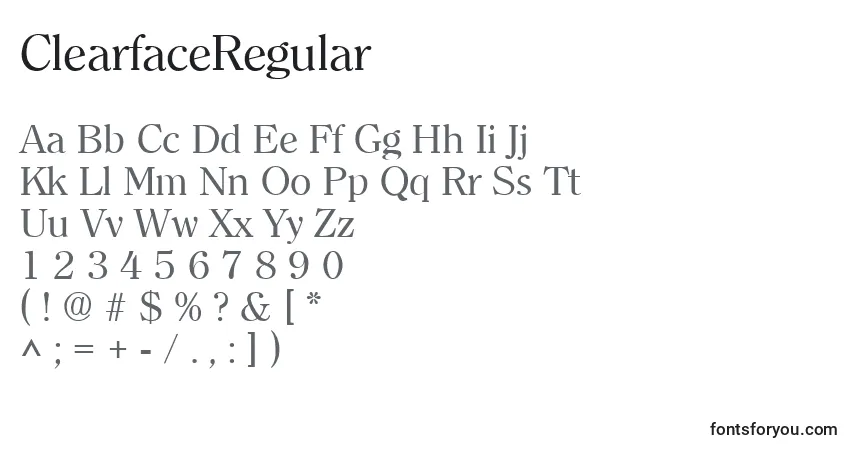 A fonte ClearfaceRegular – alfabeto, números, caracteres especiais