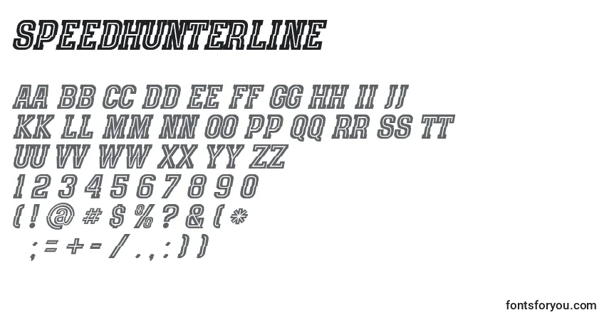 A fonte SpeedhunterLine – alfabeto, números, caracteres especiais