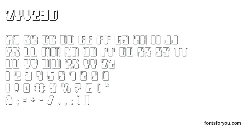 Fuente Zyv23D - alfabeto, números, caracteres especiales