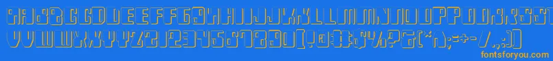 フォントZyv23D – オレンジ色の文字が青い背景にあります。