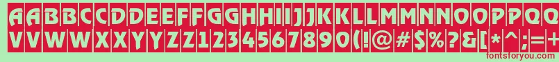 フォントRewindertitulcmRegular – 赤い文字の緑の背景