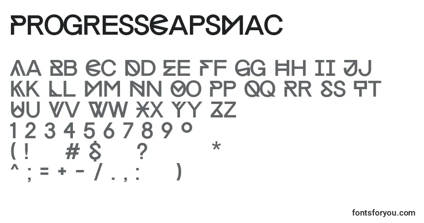 Czcionka ProgressCapsMac – alfabet, cyfry, specjalne znaki