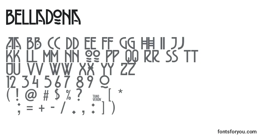 A fonte Belladona – alfabeto, números, caracteres especiais