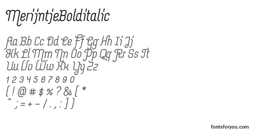 Schriftart MerijntjeBolditalic – Alphabet, Zahlen, spezielle Symbole
