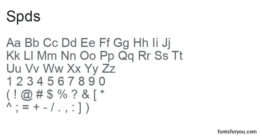 Schriftart Spds – Alphabet, Zahlen, spezielle Symbole