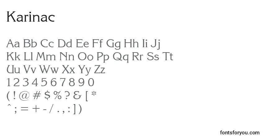 A fonte Karinac – alfabeto, números, caracteres especiais
