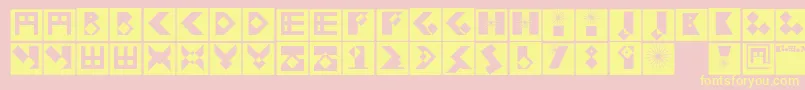 Kleinbricksnegative-Schriftart – Gelbe Schriften auf rosa Hintergrund
