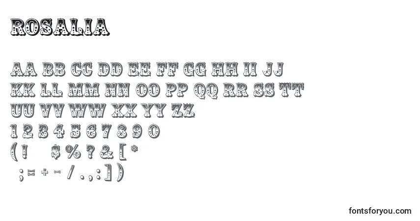 A fonte Rosalia – alfabeto, números, caracteres especiais