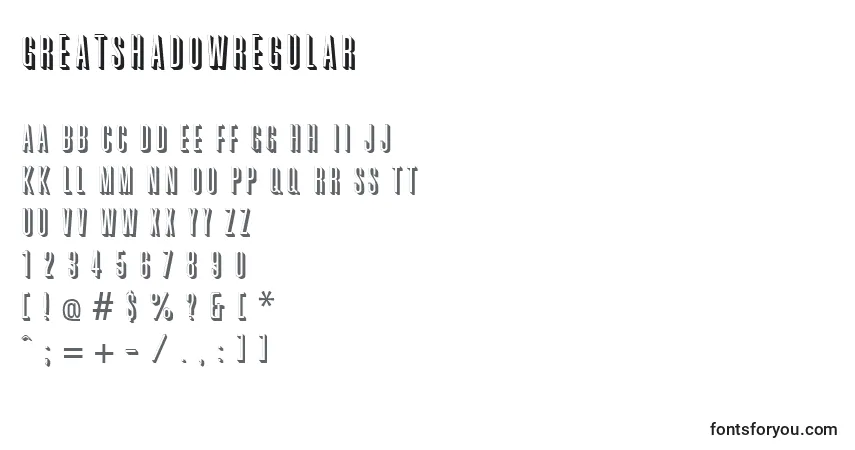 Czcionka GreatshadowRegular – alfabet, cyfry, specjalne znaki