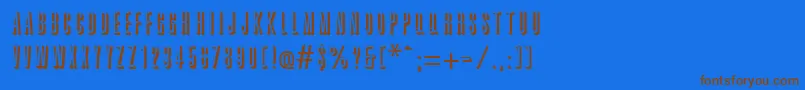 フォントGreatshadowRegular – 茶色の文字が青い背景にあります。