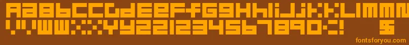 フォントBlockMerged – オレンジ色の文字が茶色の背景にあります。