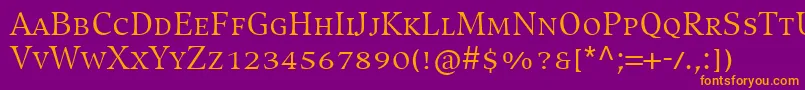 フォントCompatilExquisitLtComRegularSmallCaps – 紫色の背景にオレンジのフォント