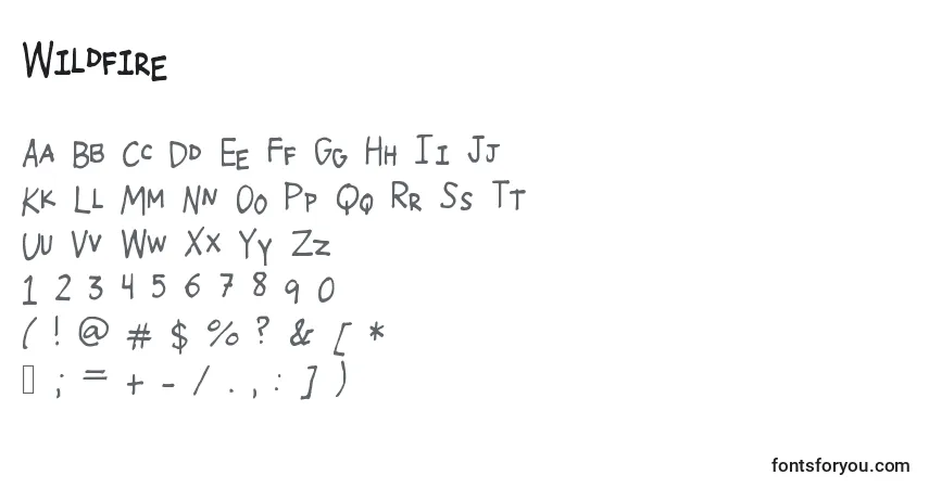 Czcionka Wildfire – alfabet, cyfry, specjalne znaki