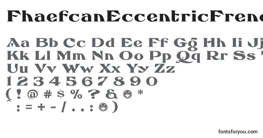 A fonte FhaefcanEccentricFrenchFreeware – alfabeto, números, caracteres especiais