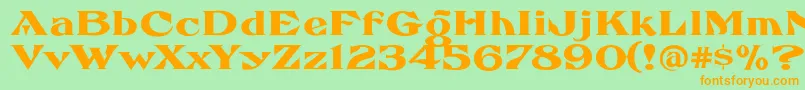 フォントFhaefcanEccentricFrenchFreeware – オレンジの文字が緑の背景にあります。