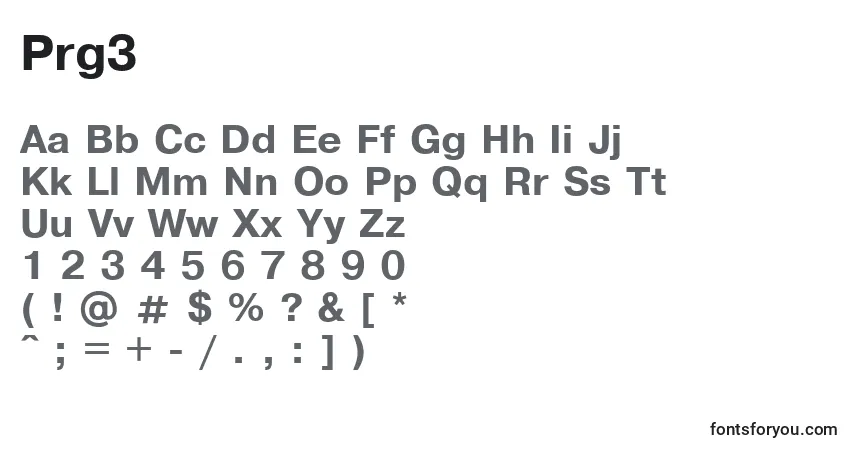 A fonte Prg3 – alfabeto, números, caracteres especiais