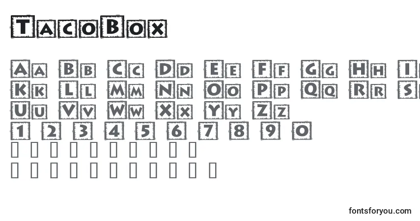 Czcionka TacoBox – alfabet, cyfry, specjalne znaki