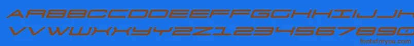 フォント911porschav3expandital – 茶色の文字が青い背景にあります。