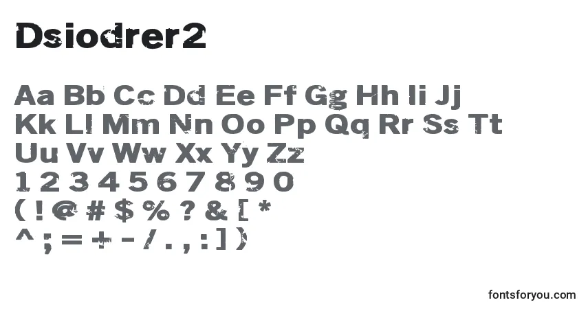 A fonte Dsiodrer2 – alfabeto, números, caracteres especiais
