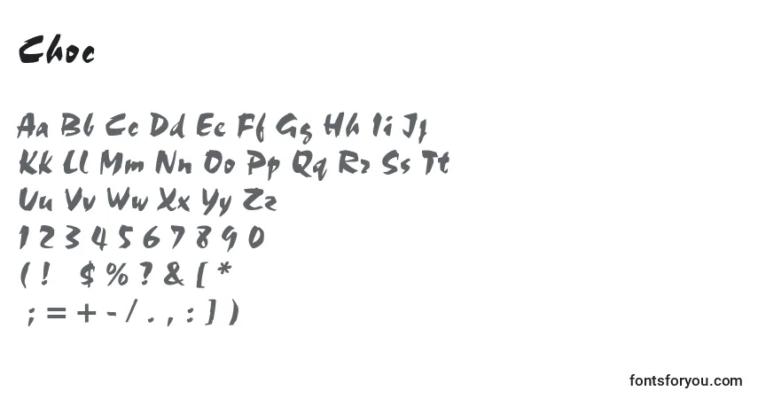 Czcionka Choc – alfabet, cyfry, specjalne znaki