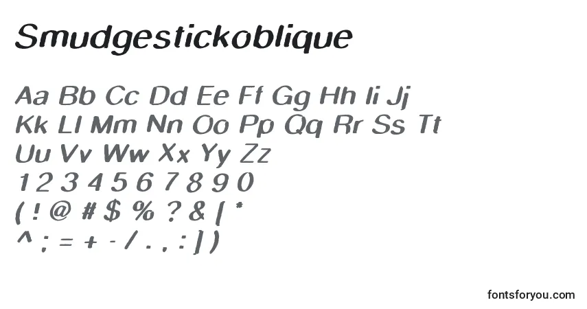 Schriftart Smudgestickoblique – Alphabet, Zahlen, spezielle Symbole
