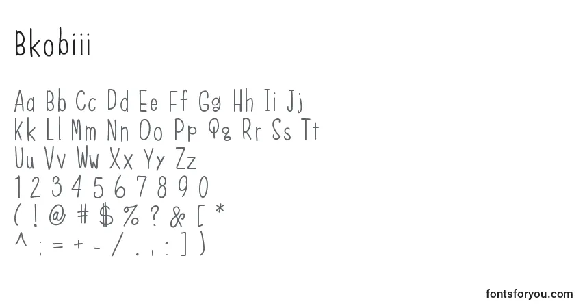 Schriftart Bkobiii – Alphabet, Zahlen, spezielle Symbole