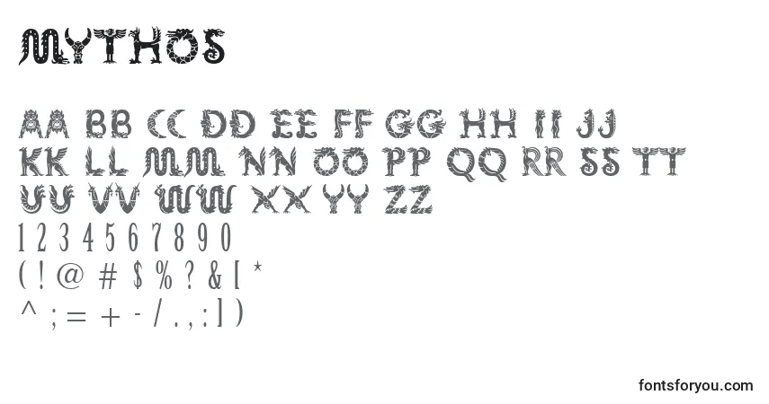 Fuente Mythos - alfabeto, números, caracteres especiales