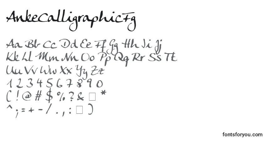 Czcionka AnkeCalligraphicFg – alfabet, cyfry, specjalne znaki