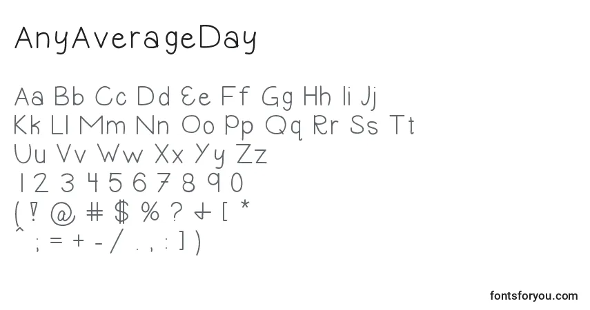 Czcionka AnyAverageDay – alfabet, cyfry, specjalne znaki
