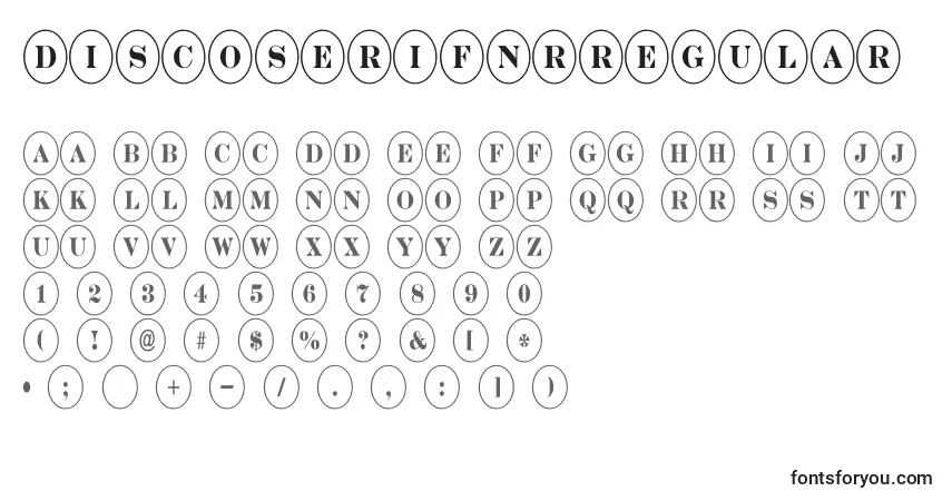A fonte DiscoserifnrRegular – alfabeto, números, caracteres especiais