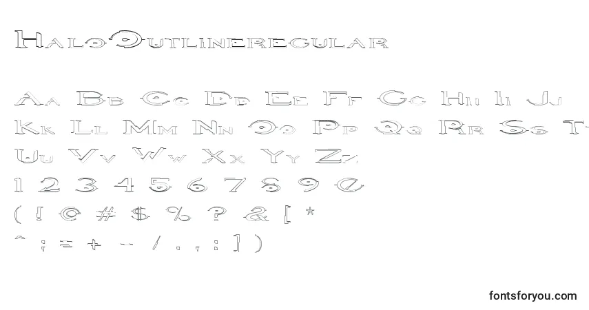 Czcionka HaloOutlineregular – alfabet, cyfry, specjalne znaki