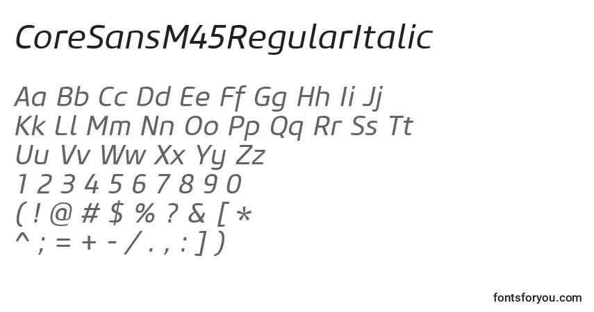 CoreSansM45RegularItalic Font – alphabet, numbers, special characters