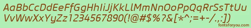 CoreSansM45RegularItalic Font – Brown Fonts on Green Background