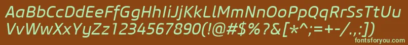 CoreSansM45RegularItalic Font – Green Fonts on Brown Background