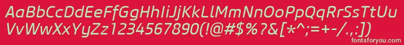 CoreSansM45RegularItalic Font – Green Fonts on Red Background