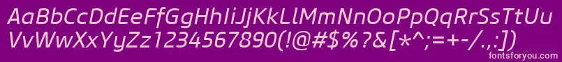 CoreSansM45RegularItalic Font – Pink Fonts on Purple Background