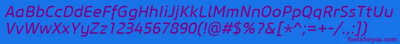 CoreSansM45RegularItalic Font – Purple Fonts on Blue Background