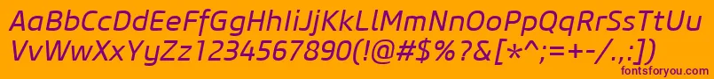 CoreSansM45RegularItalic Font – Purple Fonts on Orange Background