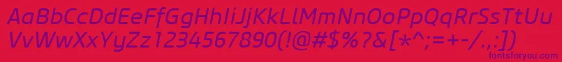 Czcionka CoreSansM45RegularItalic – fioletowe czcionki na czerwonym tle