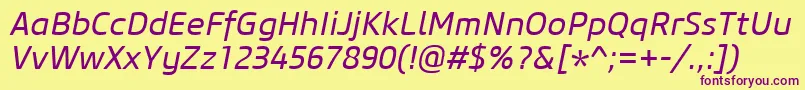 CoreSansM45RegularItalic Font – Purple Fonts on Yellow Background