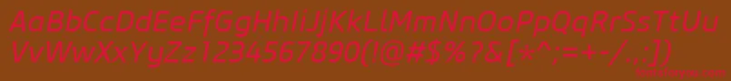 CoreSansM45RegularItalic Font – Red Fonts on Brown Background