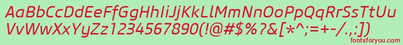 CoreSansM45RegularItalic Font – Red Fonts on Green Background