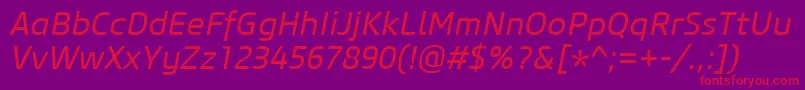CoreSansM45RegularItalic Font – Red Fonts on Purple Background