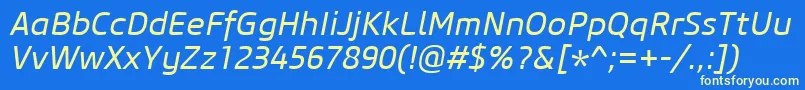 CoreSansM45RegularItalic Font – Yellow Fonts on Blue Background