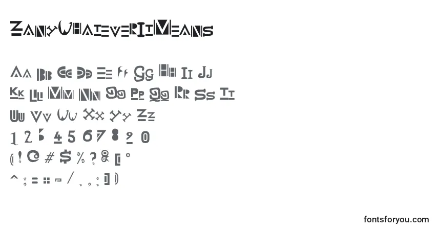 ZanyWhateverItMeans Font – alphabet, numbers, special characters