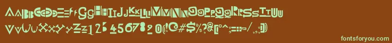 フォントZanyWhateverItMeans – 緑色の文字が茶色の背景にあります。