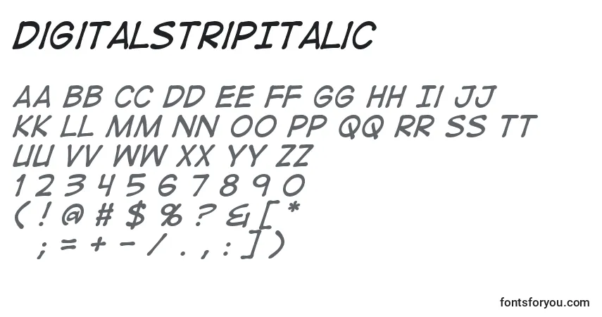 Шрифт DigitalstripItalic – алфавит, цифры, специальные символы